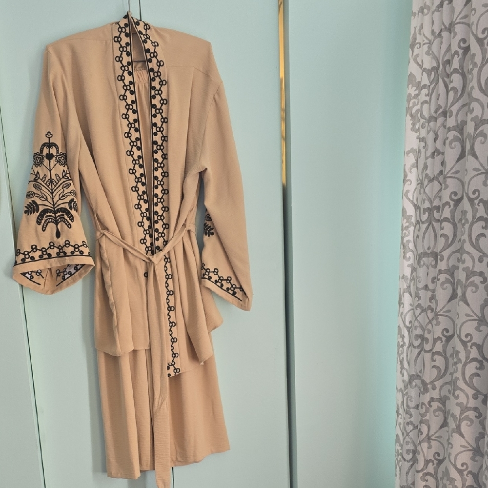 Elegant Tan Embroidered Pantsuit